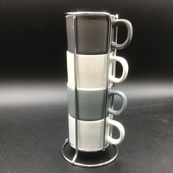 Harvey West Stacking Assorted Ceramic Espresso Cups With Stand Set of 4 - Picture 1 of 9